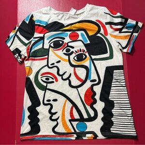 Abstract ALL OVER Print T-Shirt Short Sleeve White Size XL Tee Picasso-like